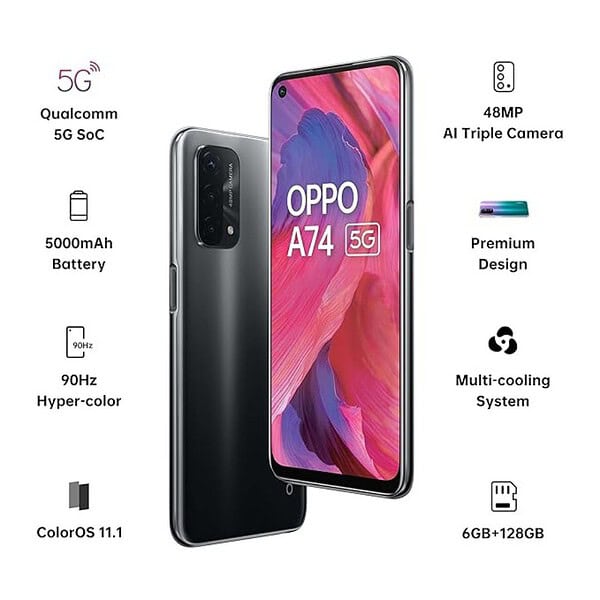 OPPO A74 5G 6GB RAM 128GB Storage Fluid Black3 - LXINDIA.COM