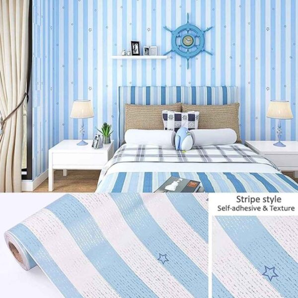 OREN EMPOWER PVC DIY Mixture of Blue White Stripes Wallpaper - LXINDIA.COM