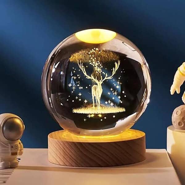 One94Store 3D Deer Crystal Globe Lamp Creative Engraved Crystal Ball Night Light - LXINDIA.COM