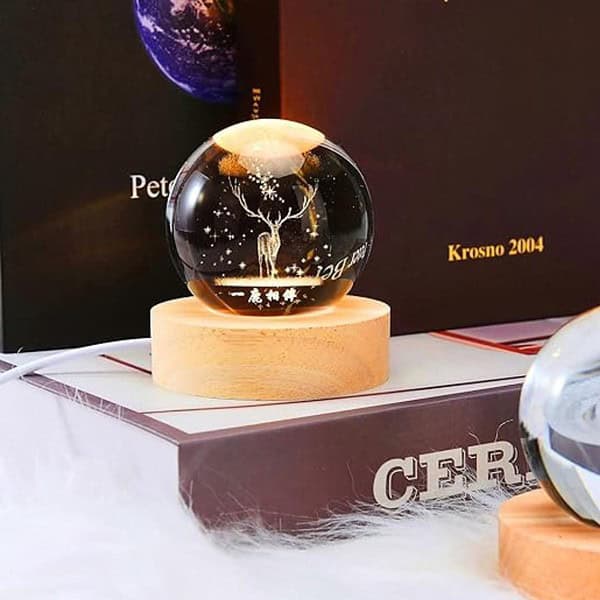 One94Store 3D Deer Crystal Globe Lamp Creative Engraved Crystal Ball Night Light1 - LXINDIA.COM