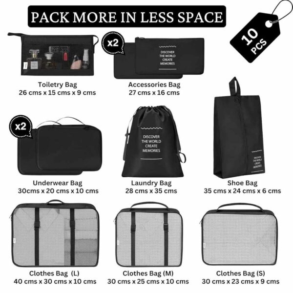 POPCUBE 10 Pcs Travel Organizer Pouch Packing Cubes Black4 - LXINDIA.COM