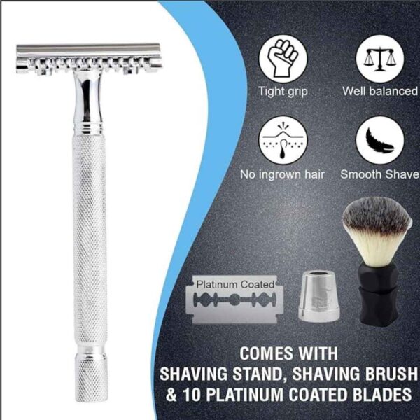 Pearl Shaving Double Edge Razor SS 04OC With stand And Shaving Brush 16 Matt2 - LXINDIA.COM