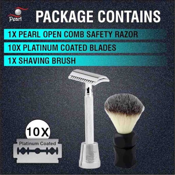 Pearl Shaving Double Edge Razor SS 04OC With stand And Shaving Brush 16 Matt3 - LXINDIA.COM