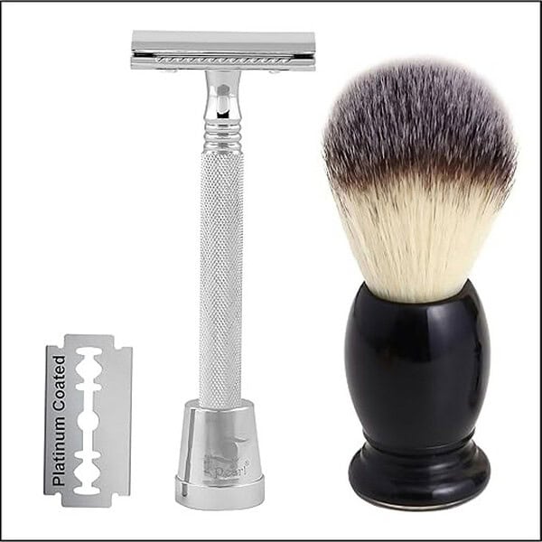 Pearl Shaving Double Edge Safety Razor SS 01CC With stand And Shaving Brush 11 SY - LXINDIA.COM