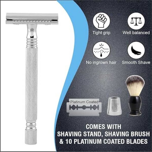 Pearl Shaving Double Edge Safety Razor SS 01CC With stand And Shaving Brush 11 SY1 - LXINDIA.COM