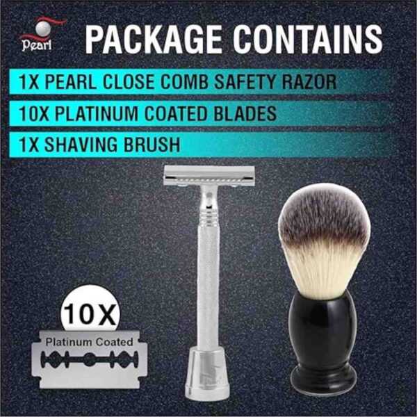 Pearl Shaving Double Edge Safety Razor SS 01CC With stand And Shaving Brush 11 SY2 - LXINDIA.COM