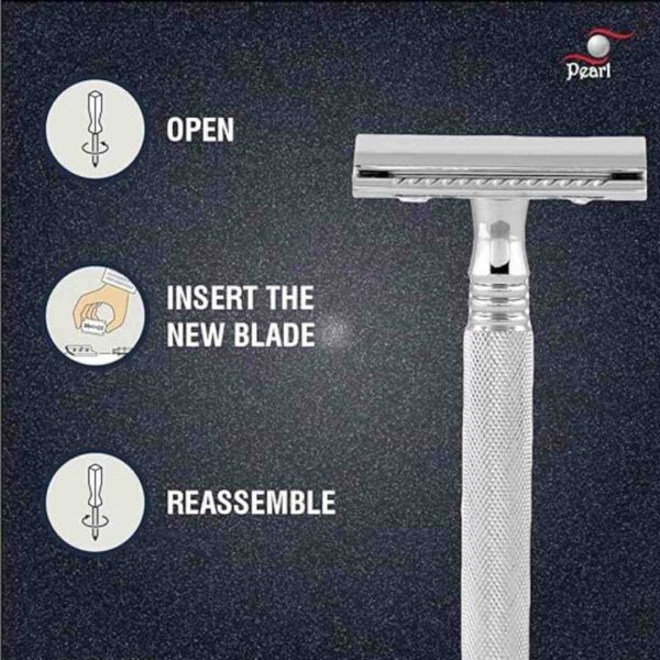 Pearl Shaving Double Edge Safety Razor SS 01CC With stand And Shaving Brush 11 SY3 - LXINDIA.COM