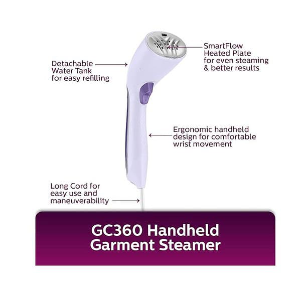 Philips Handheld Garment Steamer GC36030 1200 Watt Cloth Irons Purple A - LXINDIA.COM