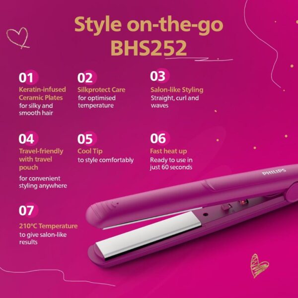 Philips New Hair Straightener Keratin infused Ceramic plates BHS252002 - LXINDIA.COM