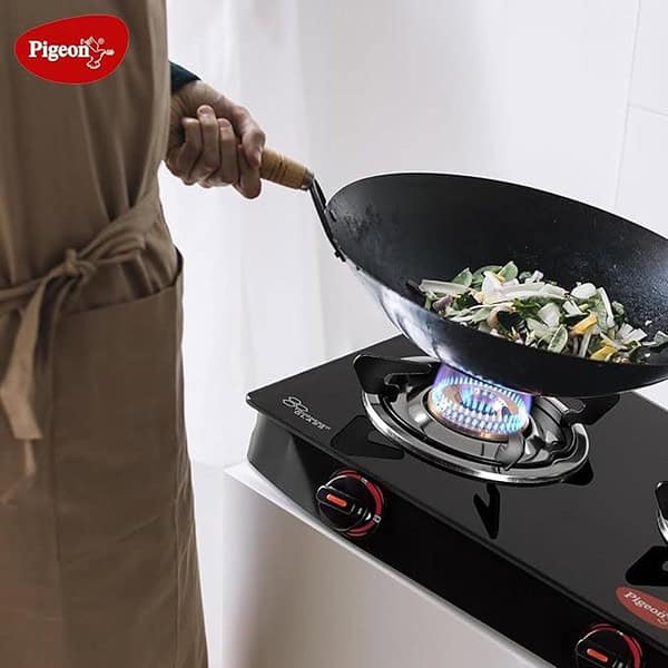 Pigeon 3 Burner Gas Stove with High Powered Brass Burner Gas Cooktop Black3 - LXINDIA.COM