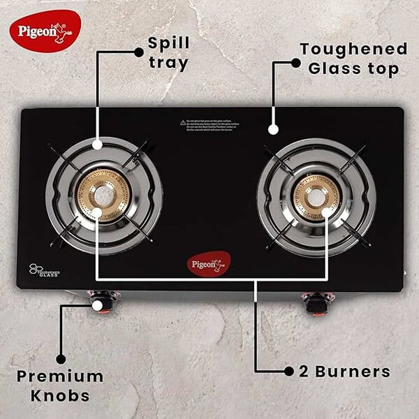 Pigeon Aster Gas Stove 2 Burner with High Powered Brass Burner black2 - LXINDIA.COM