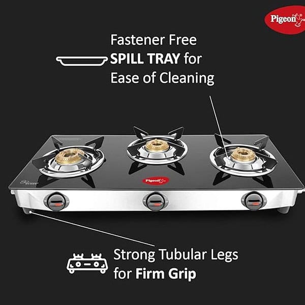 Pigeon Ayush 3 Burner High Powered Brass Gas Stove Cooktop Black1 - LXINDIA.COM