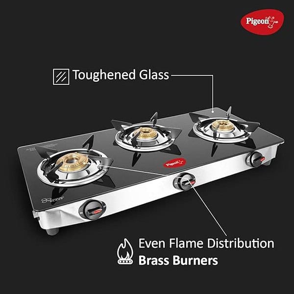 Pigeon Ayush 3 Burner High Powered Brass Gas Stove Cooktop Black2 - LXINDIA.COM