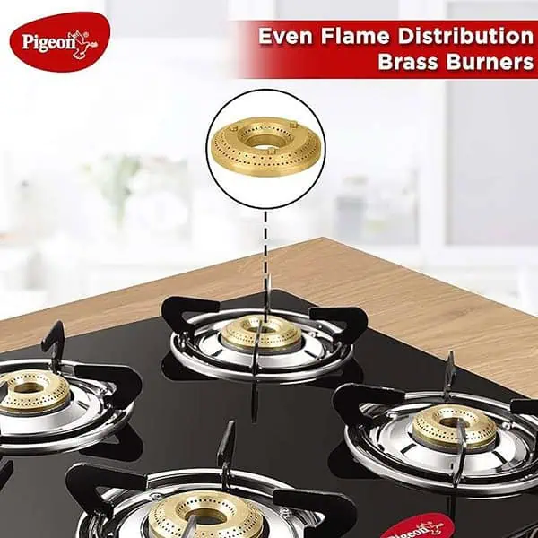 Pigeon by Stovekraft Aster Gas Stove 4 Burner with High Powered Brass Burner Black3 - LXINDIA.COM