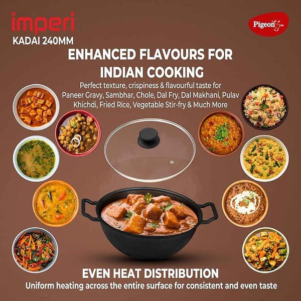 Pigeon by Stovekraft Cast Iron Kadai with Glass Lid Medium 24 cm1 - LXINDIA.COM