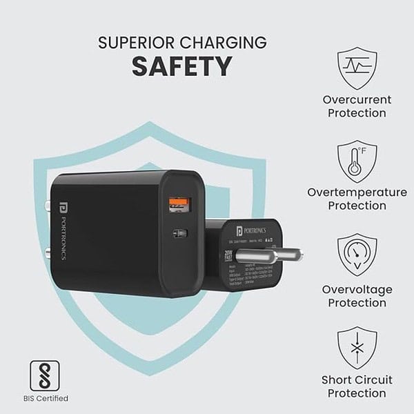 Portronics Adapto 45 20W Mach USB and Type C Dual Output Super Fast Charger2 - LXINDIA.COM