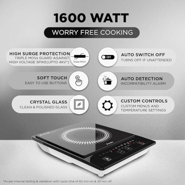 Preethi Indicook IC123 1600 Watt Induction Cooktop Crystal Glass Black 1 - LXINDIA.COM