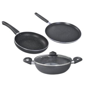 Prestige Omega Deluxe Granite Aluminium 3 Pcs Set Tawa Fry Pan Kadai - LXINDIA.COM