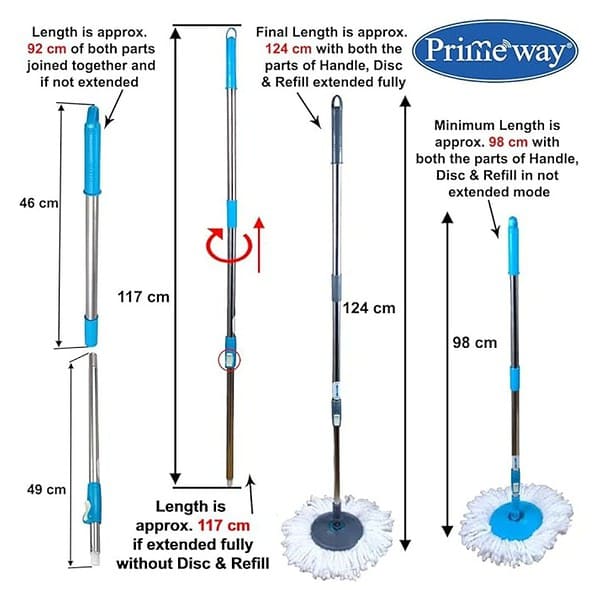 Primeway SS Rotating Spin Mop Handle Rod Plastic Disc and Refill Grey and White3 - LXINDIA.COM