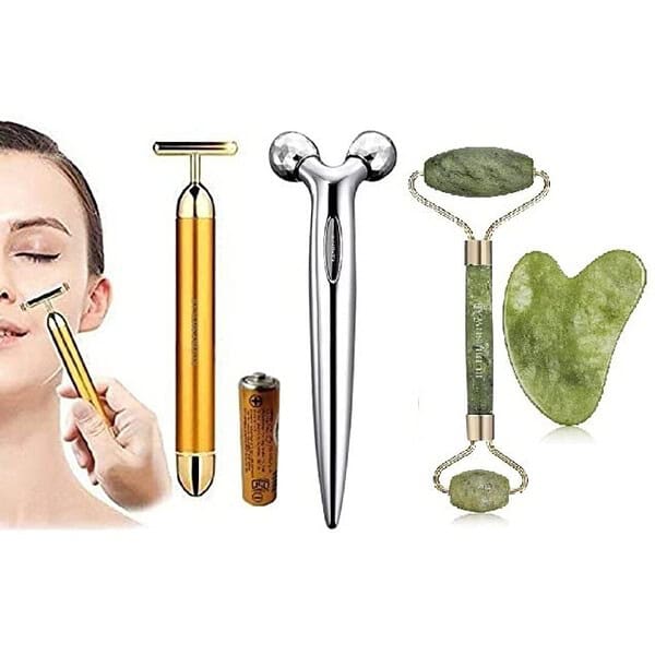 RUDRESHWAR T Shaped Gold Electric Vibration Facial Massage - LXINDIA.COM