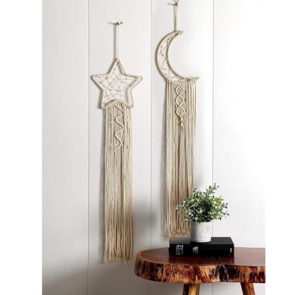 Ravaiyaa Attitude is everything 2 PC Star and Moon Macrame Wall Tapestry Beige - LXINDIA.COM