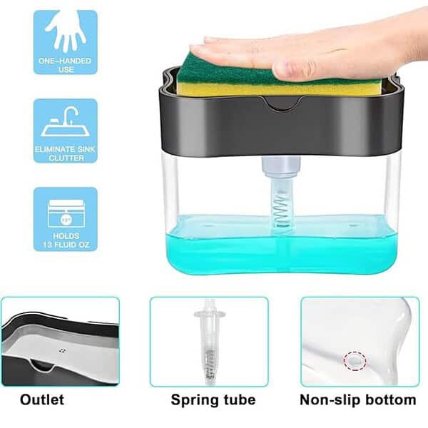 Rylan 2 in 1 Dishwasher Dispenser Pump 400 ML with Sponge Holder2 - LXINDIA.COM