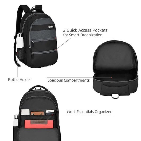 SAFARI Quirk 30L Laptop Backpack 2 compartments Black 3 - LXINDIA.COM