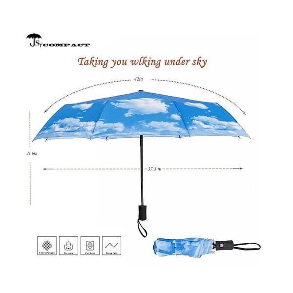 SY COMPACT Travel Umbrella Windproof Automatic Umbrellas Blue B - LXINDIA.COM