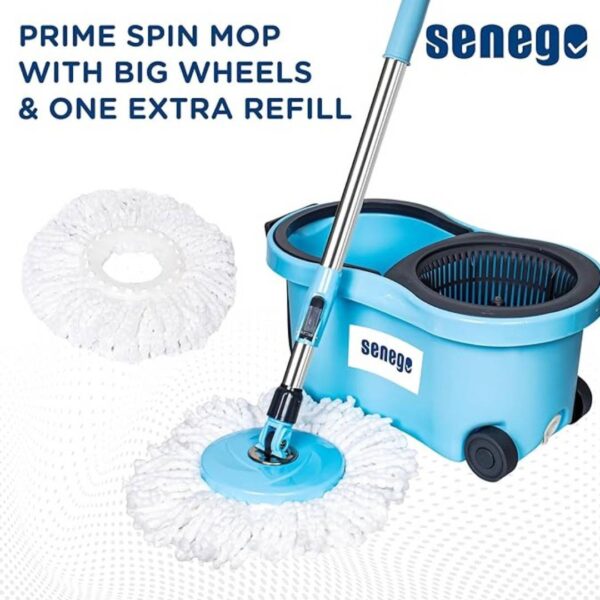 Senego by Trendy Home Spin Mop with Big Wheels and Stainless Steel Wringer1 - LXINDIA.COM