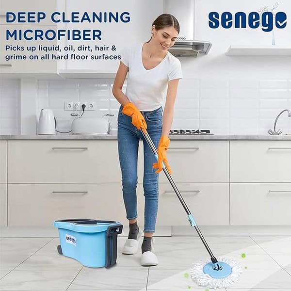 Senego by Trendy Home Spin Mop with Big Wheels and Stainless Steel Wringer3 - LXINDIA.COM