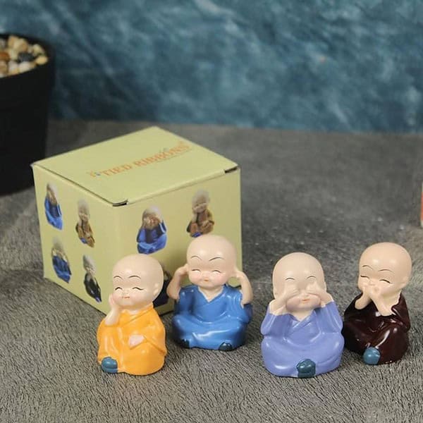 TIED RIBBONS Small Resin Buddha Monk Statues Set of 4 Multicolour2 - LXINDIA.COM