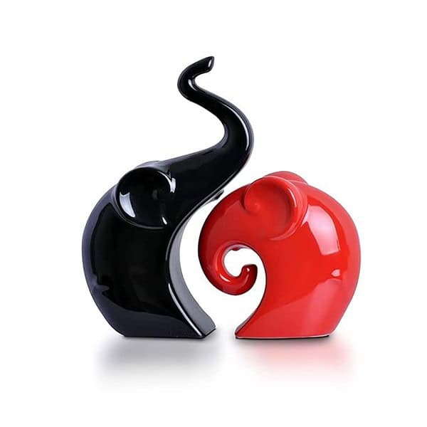 TONY STARK Statue Elephant Figurines for Home Decor Set of 2 Black Red - LXINDIA.COM