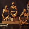 Tied Ribbons Decorative Abstract Thinker Men Statue Set Of 3 Gold - LXINDIA.COM