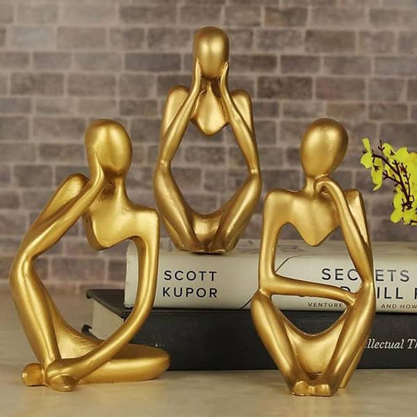 Tied Ribbons Decorative Abstract Thinker Men Statue Set Of 3 Gold1 - LXINDIA.COM