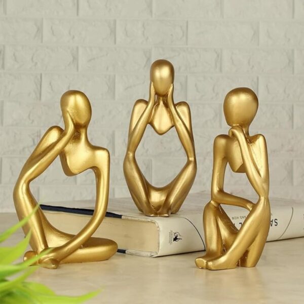 Tied Ribbons Decorative Abstract Thinker Men Statue Set Of 3 Gold2 - LXINDIA.COM