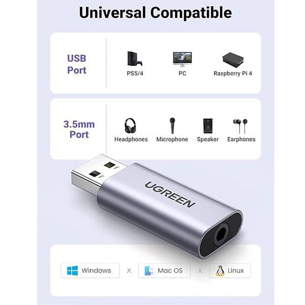 UGREEN USB External Sound Card Audio Adapter 2 in 13 - LXINDIA.COM