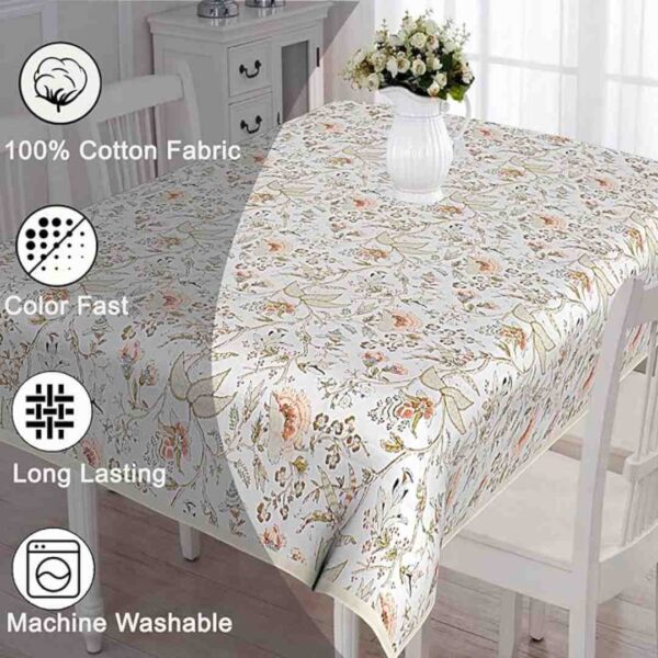 URBANO HOMZ Table Cloth for 6 Seater Dining Table Floral White and Brown1 - LXINDIA.COM