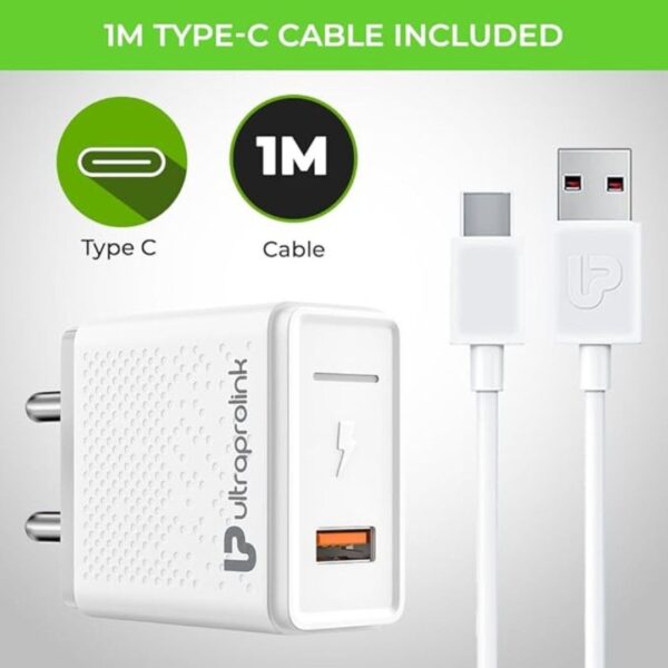 UltraProlink 18W Fast Mobile Charger with 1m Type C Cable White1 - LXINDIA.COM