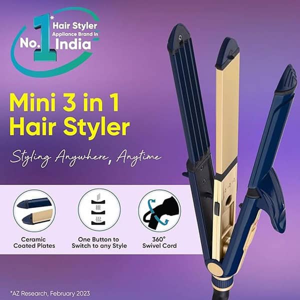 Vega 3 in 1 Mini Hair Styler Hair Straightener Curler and Hair Crimper for Women1 - LXINDIA.COM