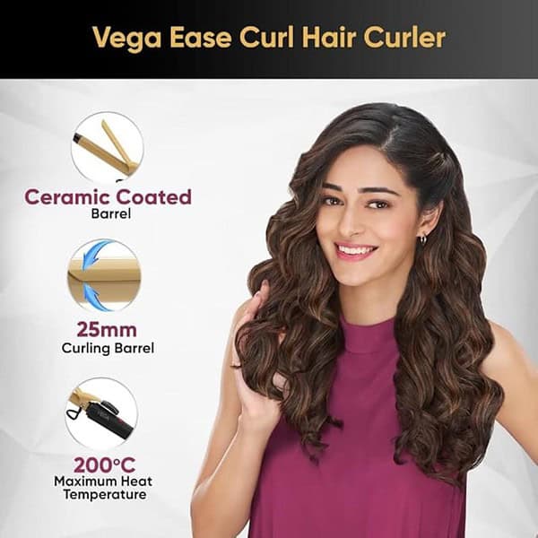 Vega Ease Curl 25 mm Barrel Hair Curler for Women with Ceramic Coated Plates2 - LXINDIA.COM