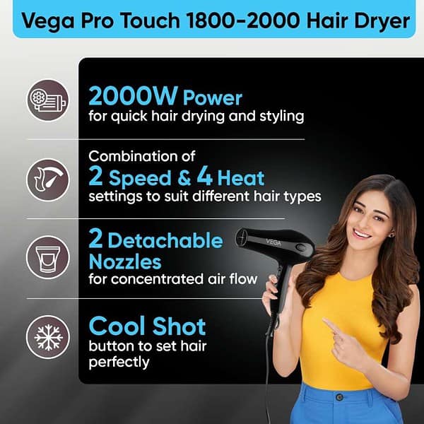 Vega VHDP 02 Professional Hair Dryer For Women Men Pro Touch 1800 2000W3 - LXINDIA.COM