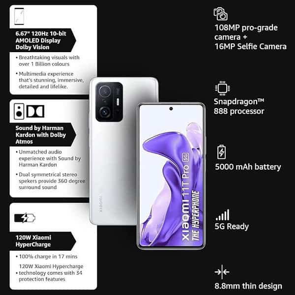 Xiaomi 11T Pro 5G Hyperphone 8GB RAM 128GB Storage Moonlight White3 - LXINDIA.COM