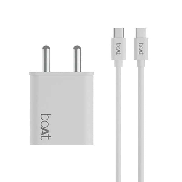 boAt WCDV 22.5W Dual Port Charger Type C to Type C Cable White - LXINDIA.COM