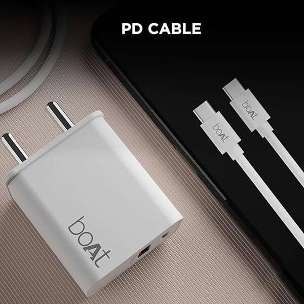 boAt WCDV 22.5W Dual Port Charger Type C to Type C Cable White2 - LXINDIA.COM