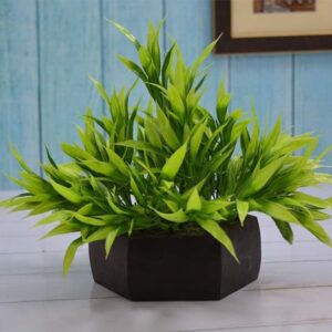 fancymart Artificial Bamboo Leaves Plant in Wood Hexagon Pot - LXINDIA.COM