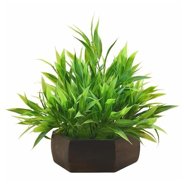 fancymart Artificial Bamboo Leaves Plant in Wood Hexagon Pot1 - LXINDIA.COM