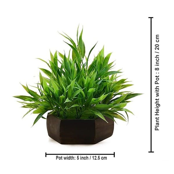 fancymart Artificial Bamboo Leaves Plant in Wood Hexagon Pot3 - LXINDIA.COM