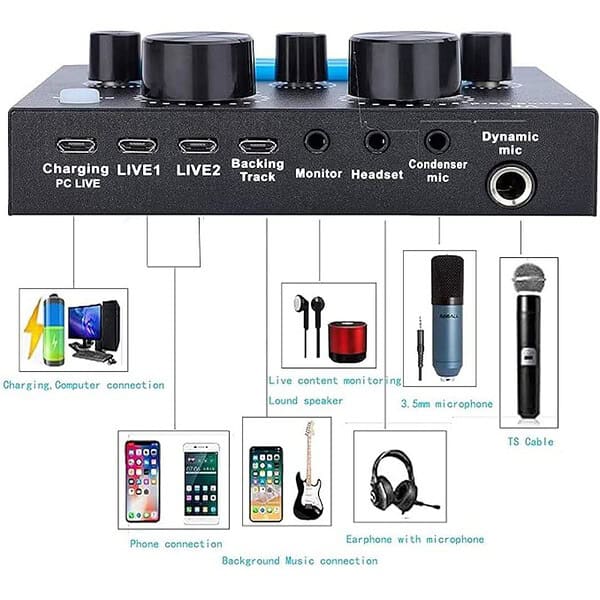 kh V8 Sound Card Sound Effects Board for Podcast Equipment Bundle2 - LXINDIA.COM