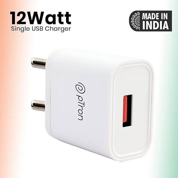 pTron Volta 12W Single Port USB Fast Charger 1 m Micro USB Cable White1 - LXINDIA.COM