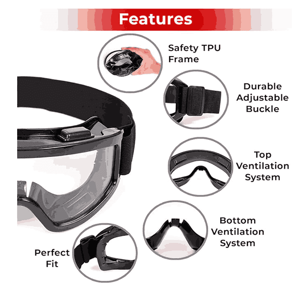 7Trees Adult Motorbike Motocross ATV Goggles with Adjustable Strap BLACK1 - LXINDIA.COM